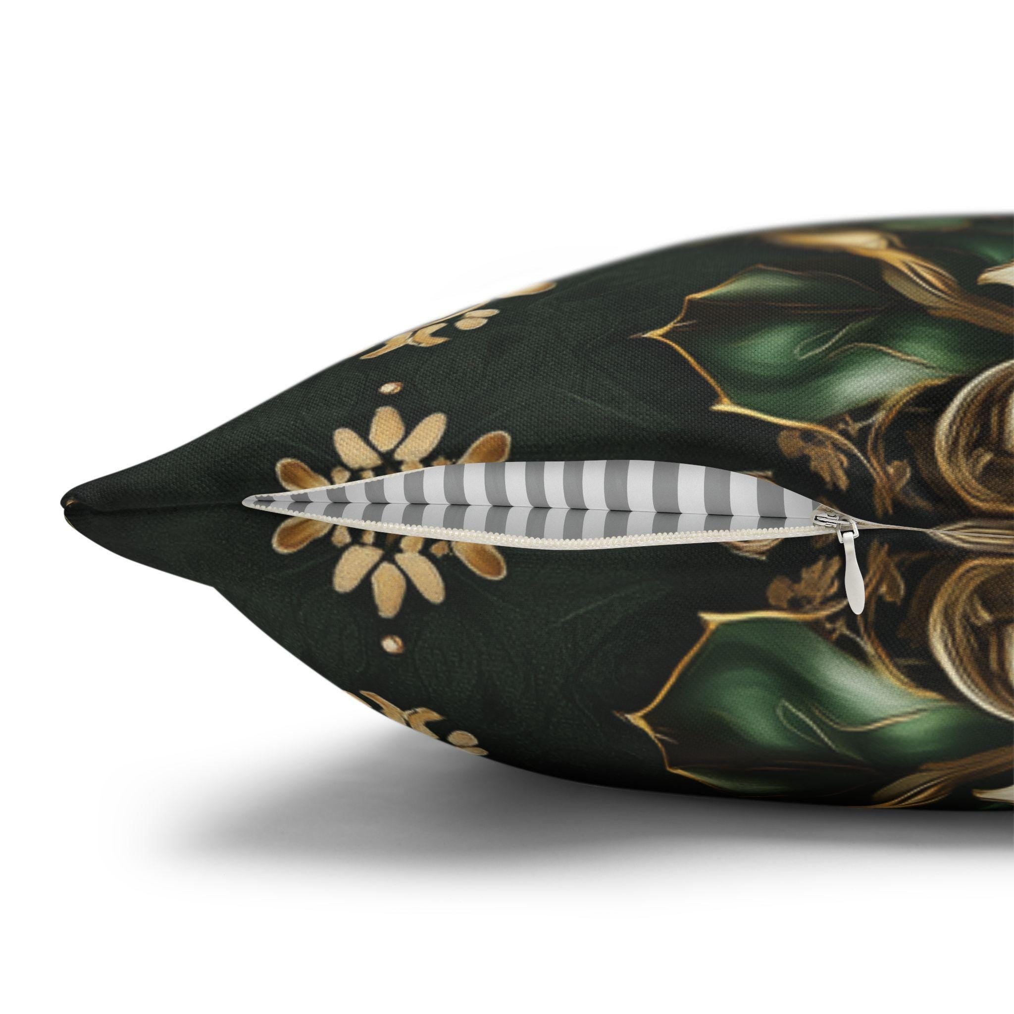 Holiday Poinsettia Pillow cover - Festive Christmas Decor Red Green Gold & Creamy Beige