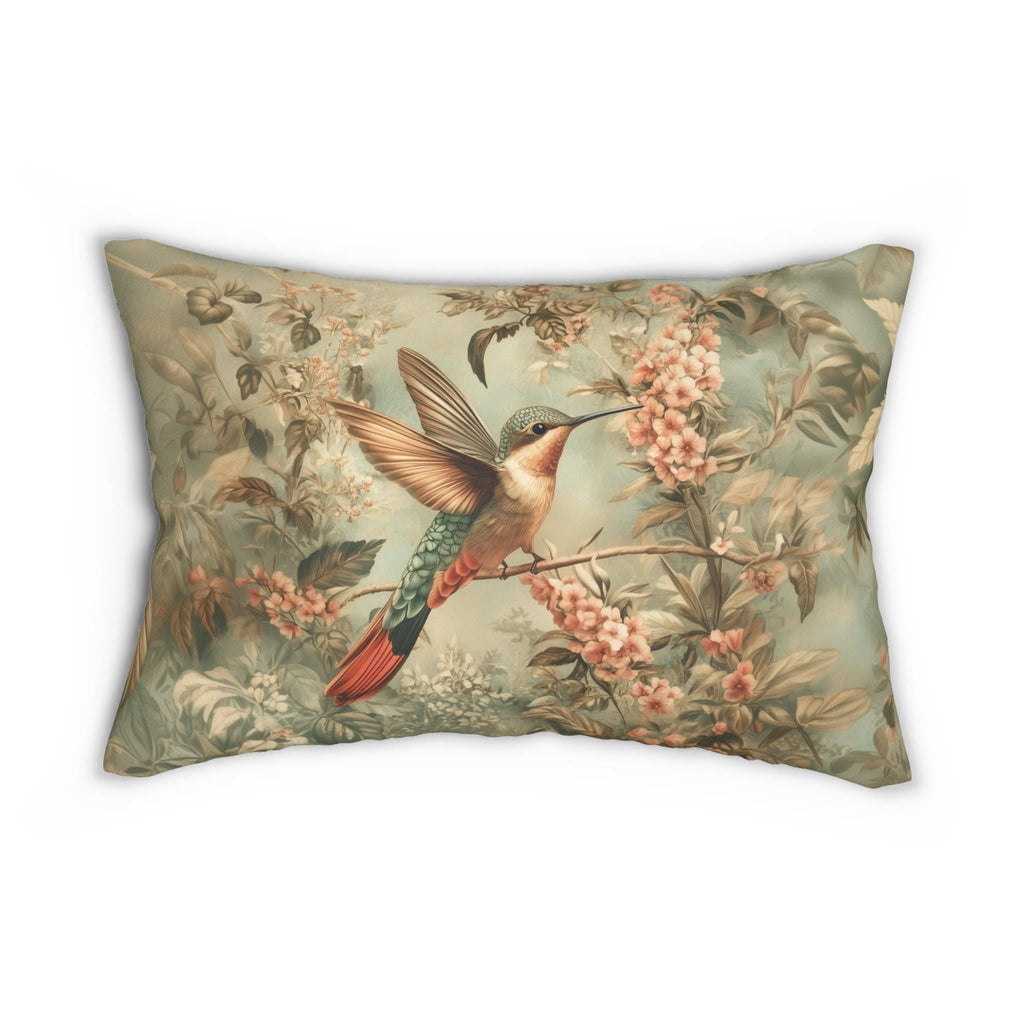 William Morris Botanical  Lumbar Pillow: Sage Blush Teal Hummingbird Arts & Crafts Accent