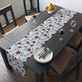 Table Runner: Romantic Red Flowers and Silver Vines