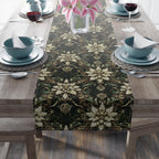 Holiday Poinsettia Table Runner,  Christmas Dining Decor in Red, Green, Gold & Creamy Beige