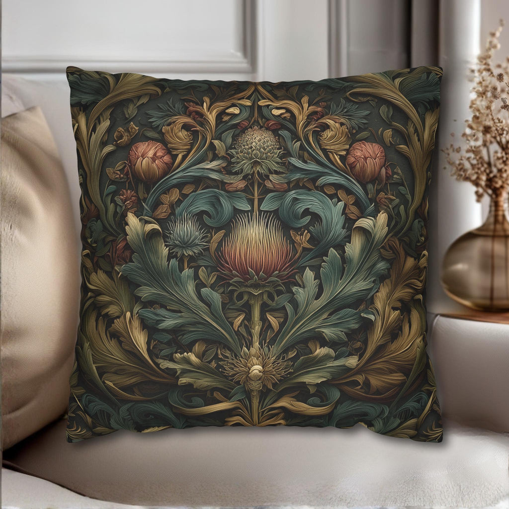 Midnight Morris Pillow Cover: Arts and Crafts Moody Blooms for Autumn