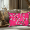 Chinoiserie Magenta Bird Lumbar Pillow: Vibrant Botanical Accent for Eclectic Decor