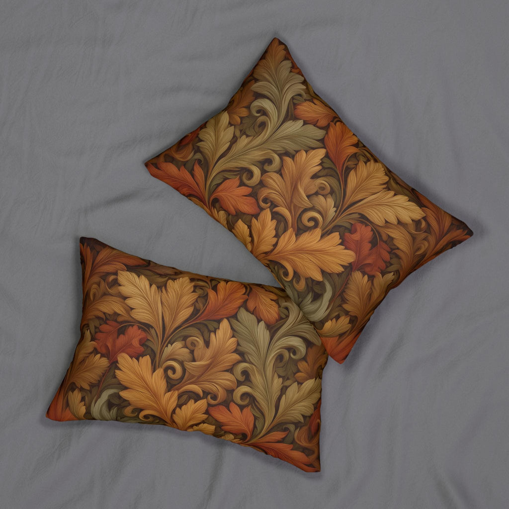 Vintage-Inspired William Morris Fall Leaf Lumbar Pillow: Autumn Harvest Tapestry Accent