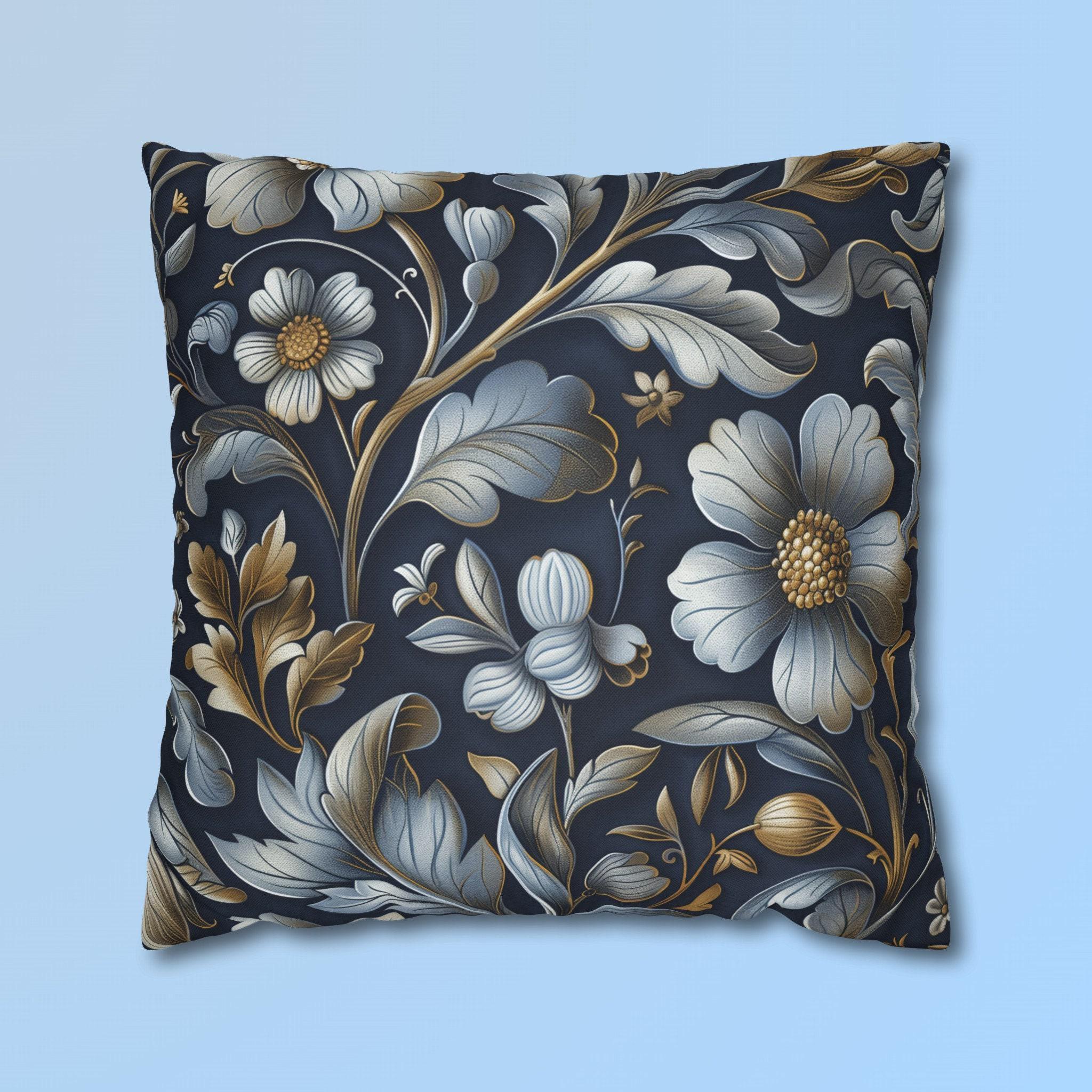 William Morris Pillow Cover: Navy Blue Floral Arts & Crafts Cushion