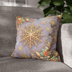 Pastel Christmas Pillow Cover: Gold Snowflake, Lilac Winter Decor, Frosted Poinsettia, Shabby Chic