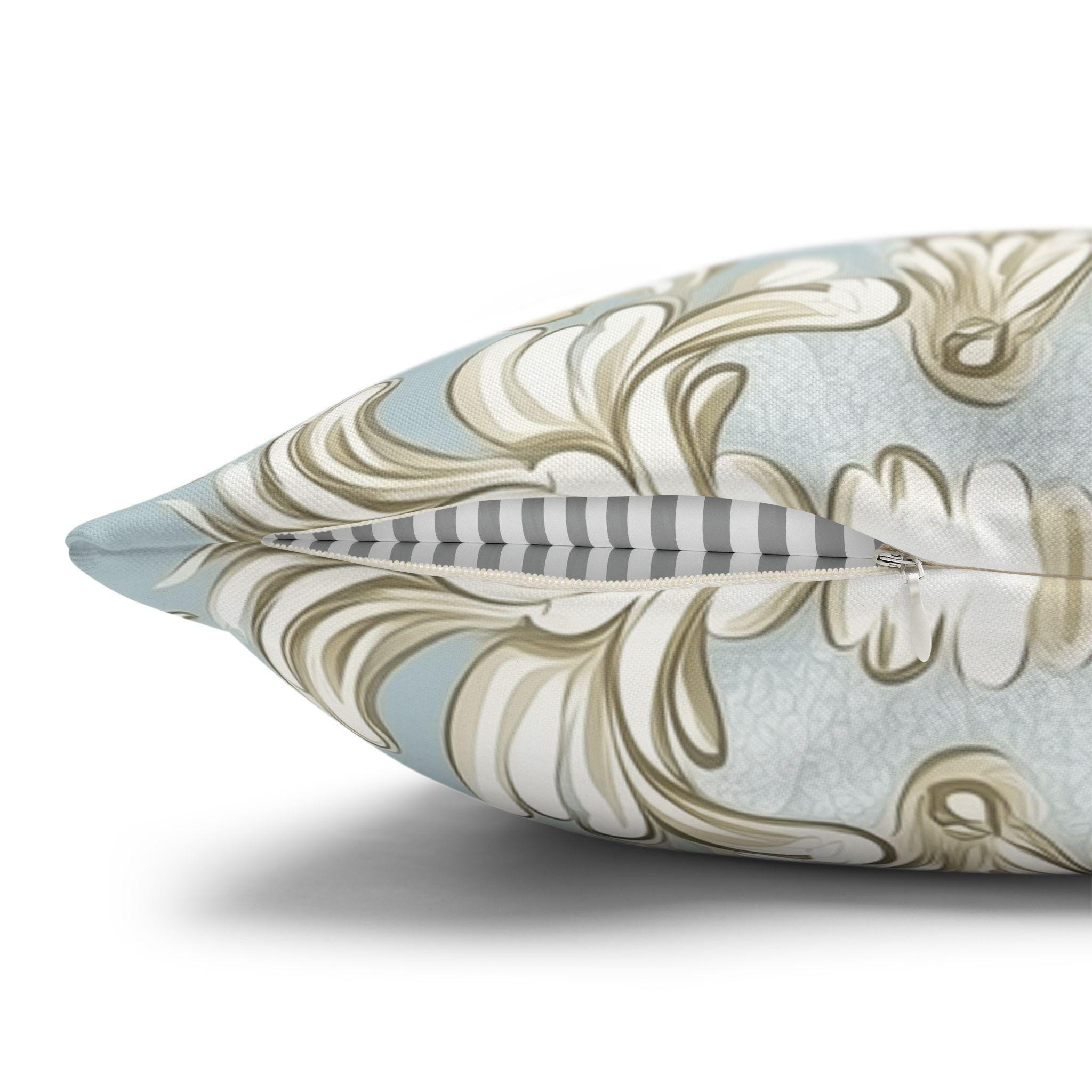 Elegant Baroque Champagne & Powder Blue Pillow Cover: Vintage-Style Bedroom Accent for Luxurious Home Decor