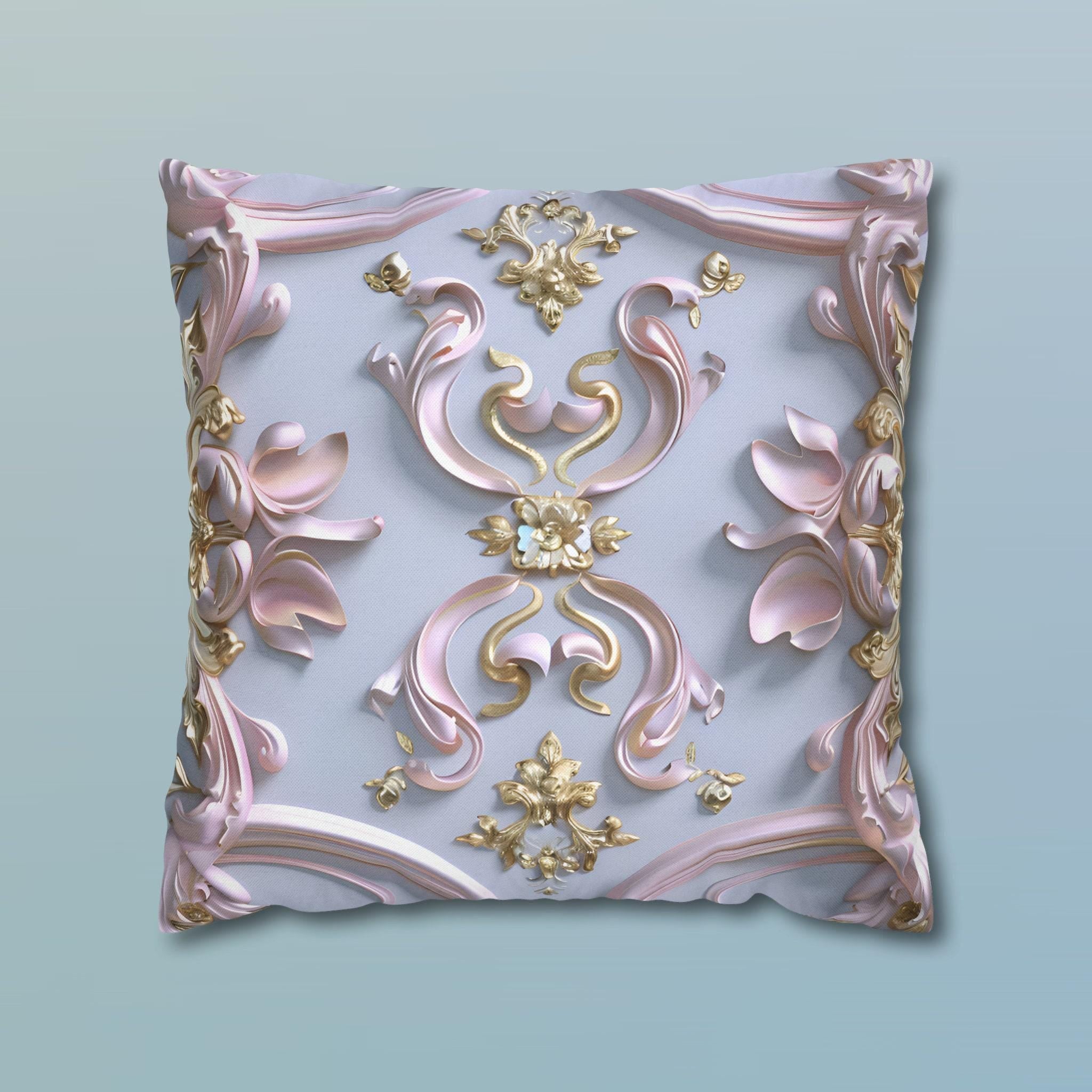 Pastel Pink Rococo Pillow Cover: Gold Accent Coquette Decor