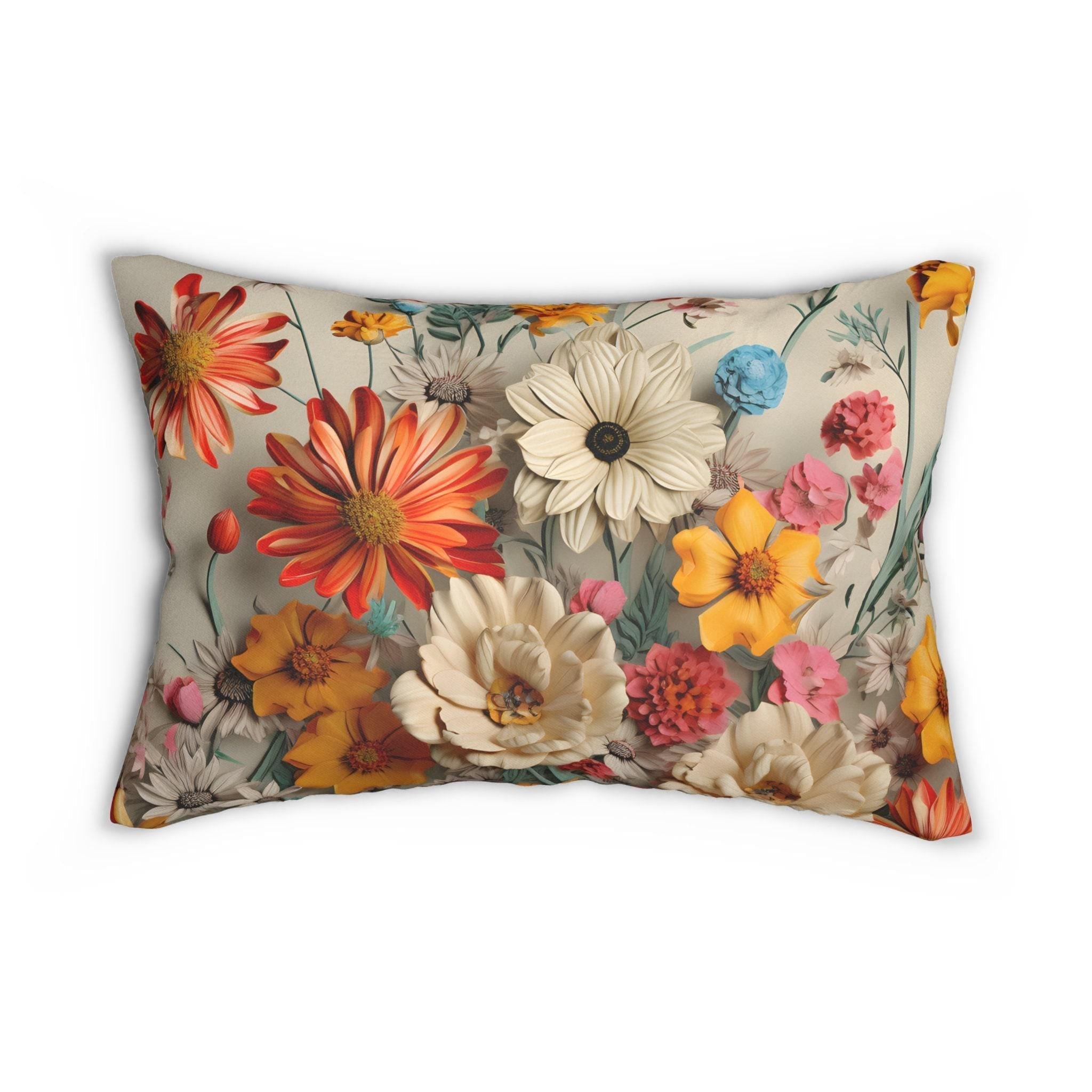 Fall Wildflower Lumbar Pillow: Vintage Boho Style Throw Pillow (20 x 14 inch)