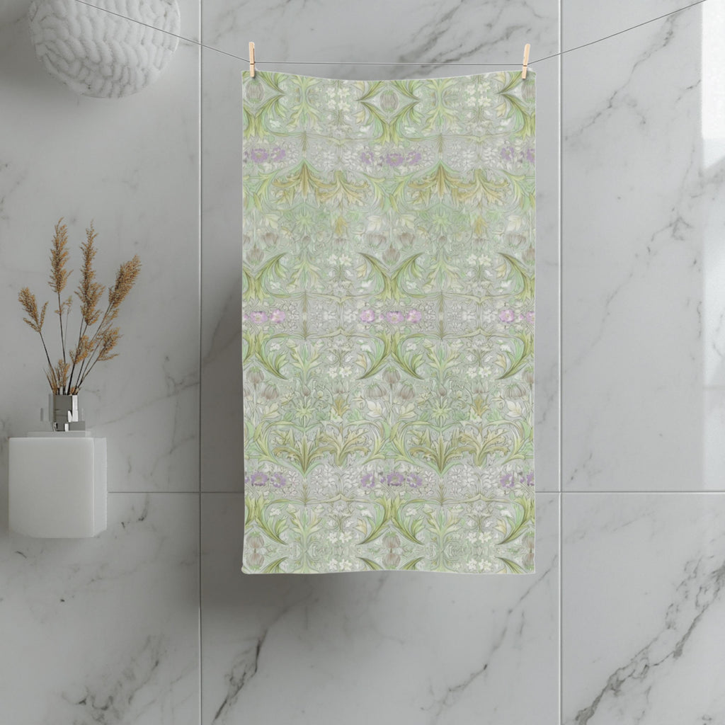 William Morris inspired Hand Towel: Soft Sage Botanical with Muted Lavender