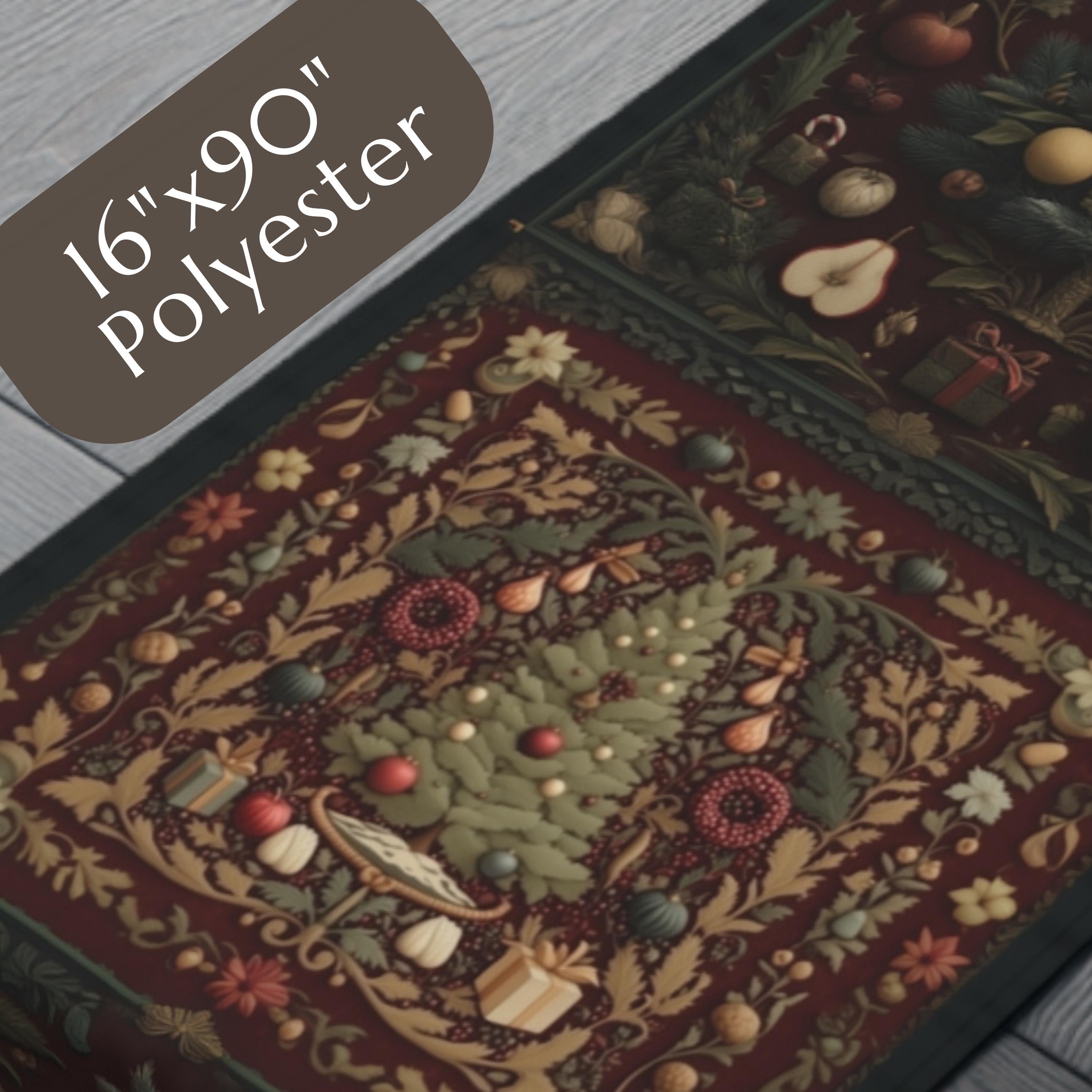 William Morris Inspired Christmas Table Runner: Vintage Style Burgundy & Forest Green Table Decor