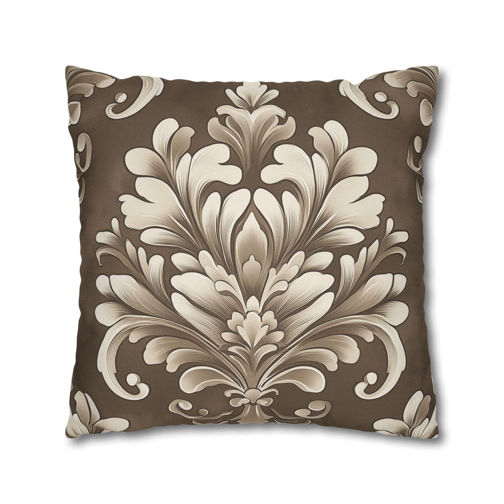 Damask Pillow Cover: Cream Beige Floral on Mocha Brown