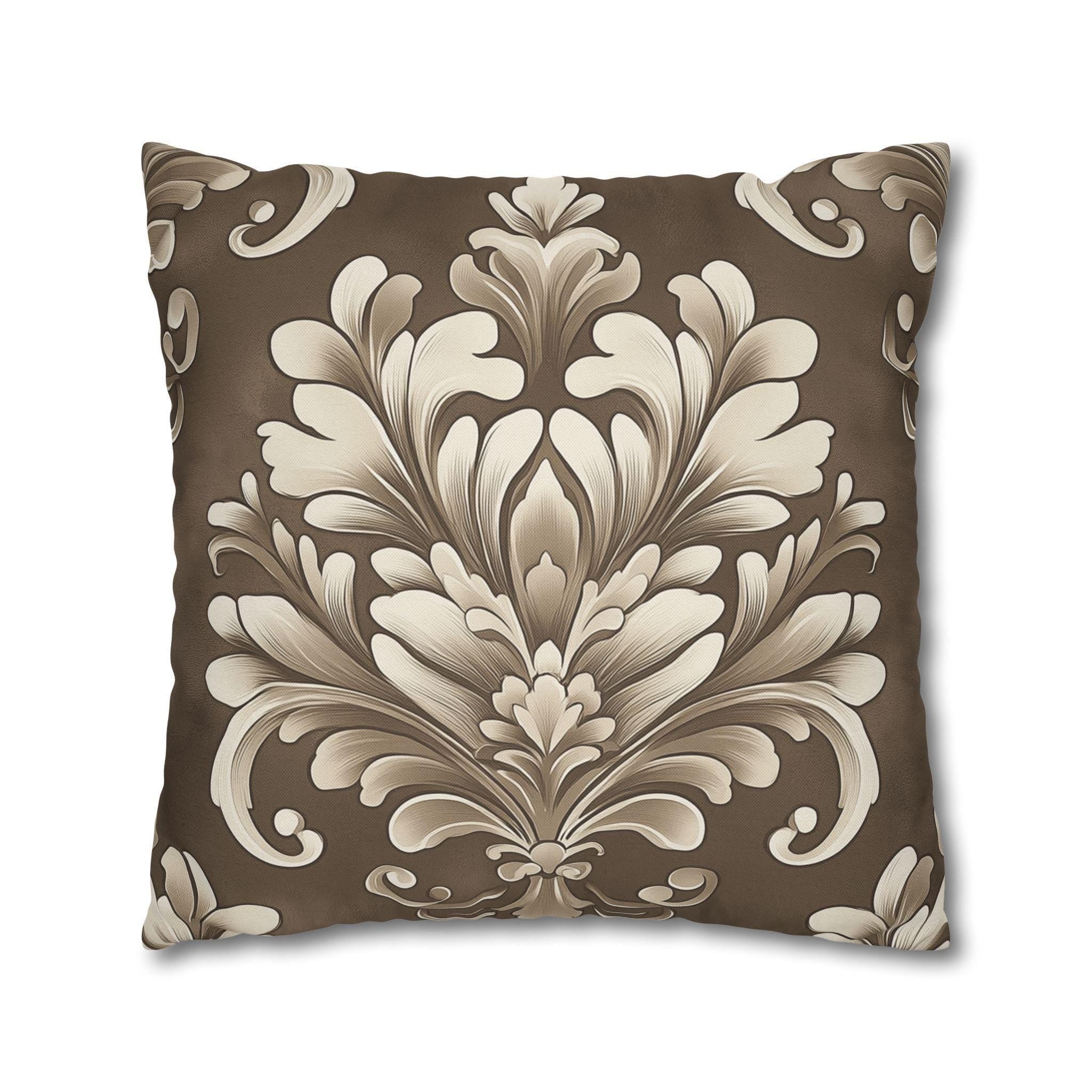 Damask Pillow Cover: Cream Beige Floral on Mocha Brown