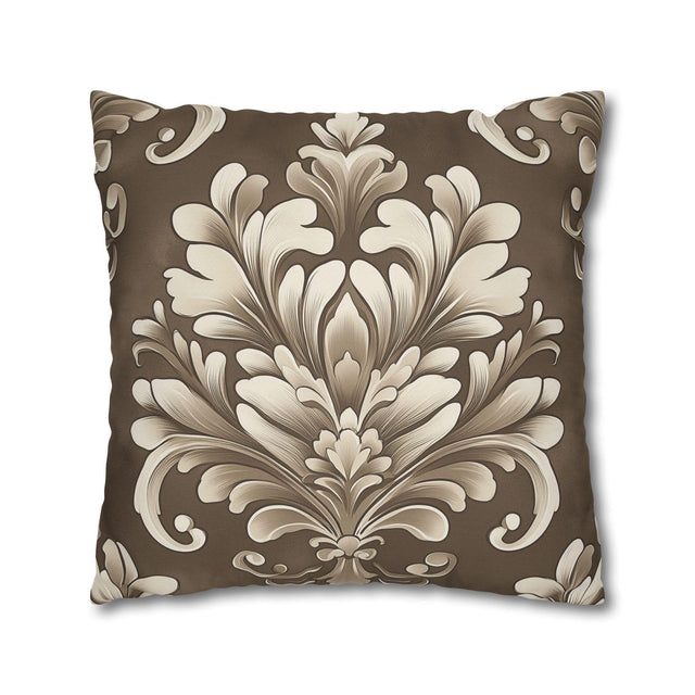 Damask Pillow Cover: Cream Beige Floral on Mocha Brown