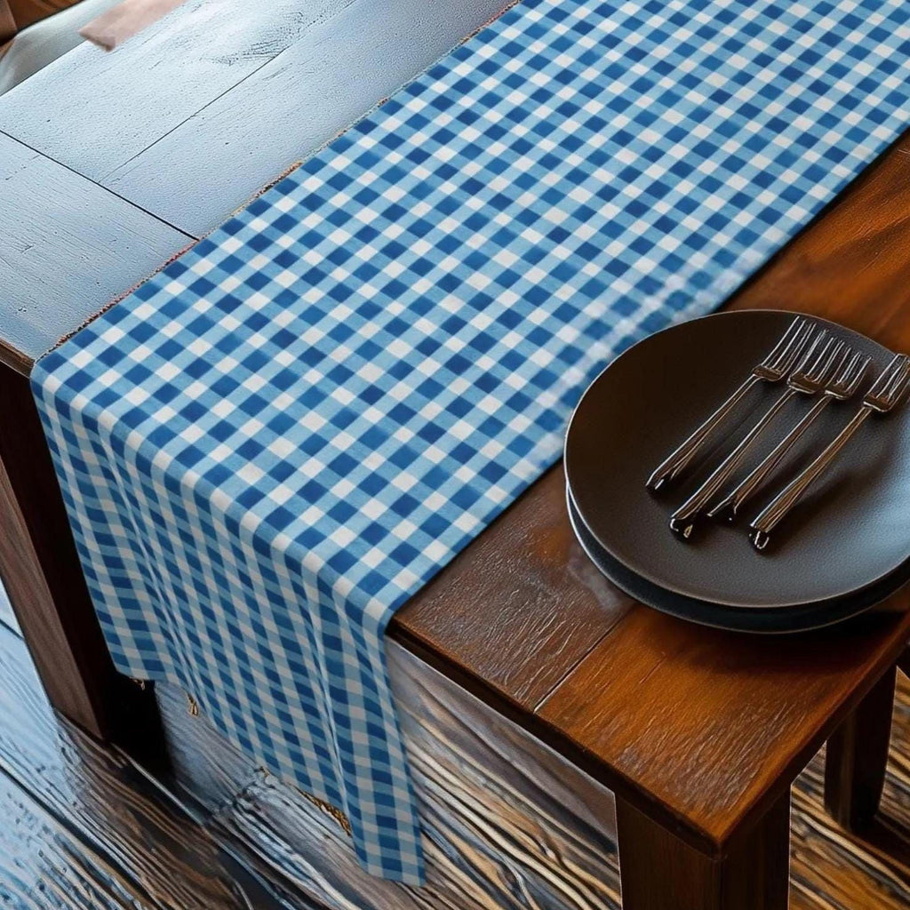 Blue Gingham Plaid Table Runner: Classic Farmhouse Check Accent