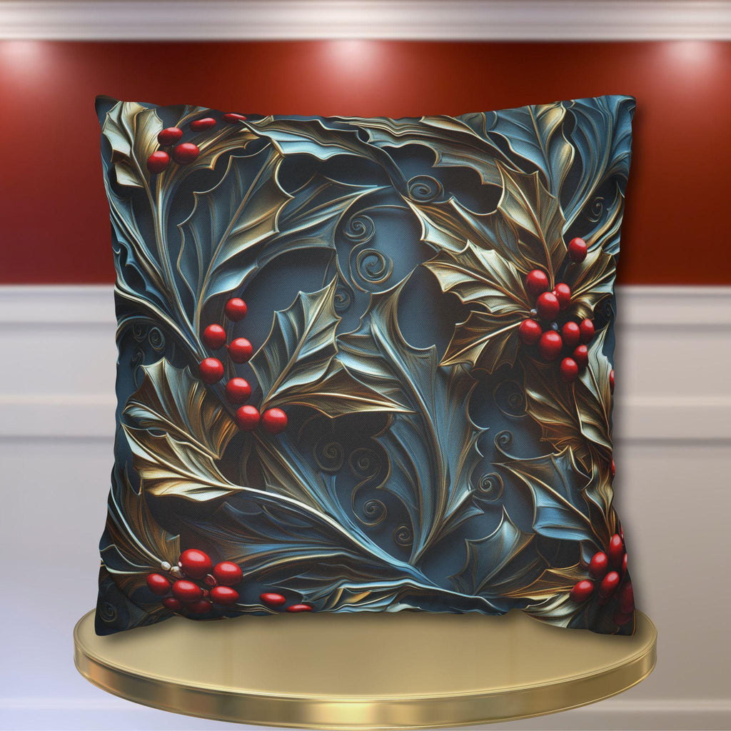 Elegant Holly Berries Pillow Cover: Festive Christmas Decor
