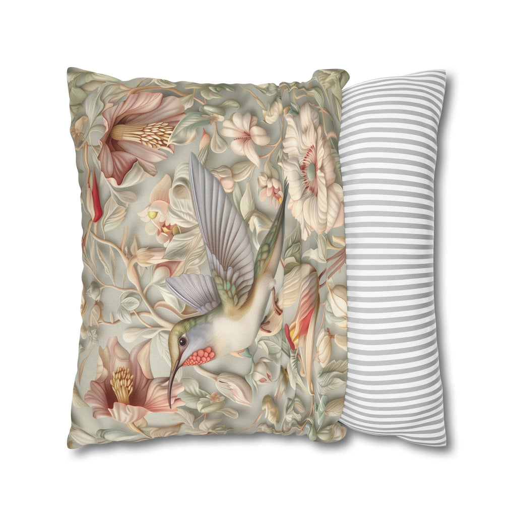 William Morris Hummingbird Pillow Cover: Vintage Style Floral Art, Pastel Green