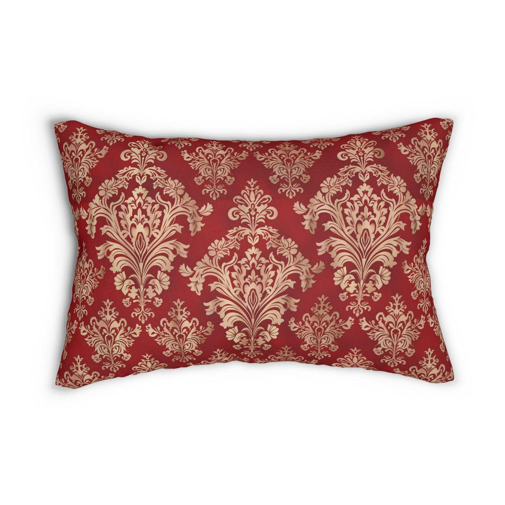 Elegant Gold Damask Lumbar Pillow | Red Decorative Cushion for Luxurious Home Decor