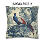 French Country Blue Pheasant Pillow Cover: Vintage Toile Bird and Botanical Design