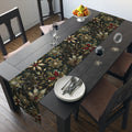 Emerald Green Holiday Table Runner: Gold Snowflakes, Red Poinsettias