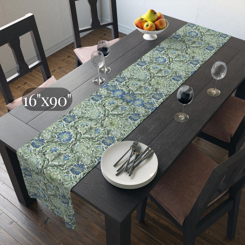 William Morris inspired table runner: Sage and Blue Floral Vine