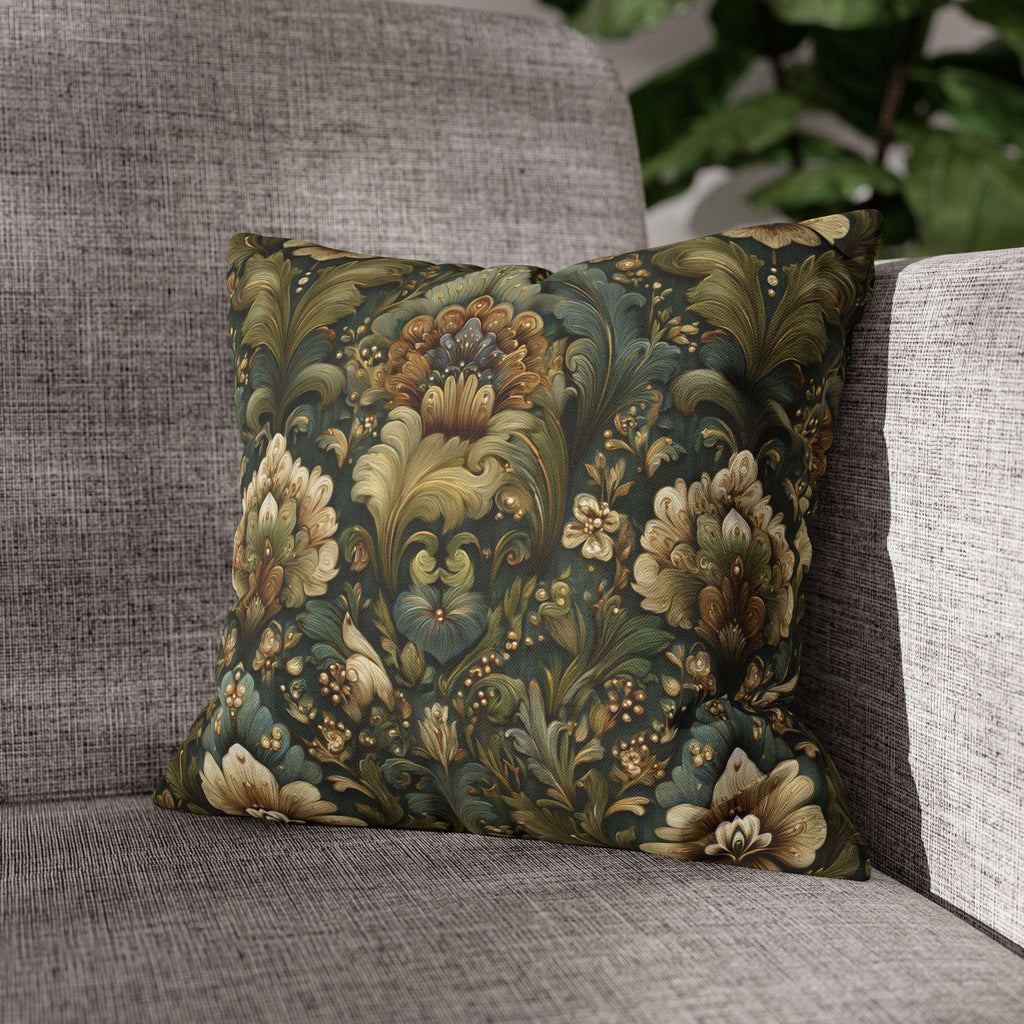 Botanical Damask Throw Pillow Cover: Moody Sage, Teal and Cream Floral