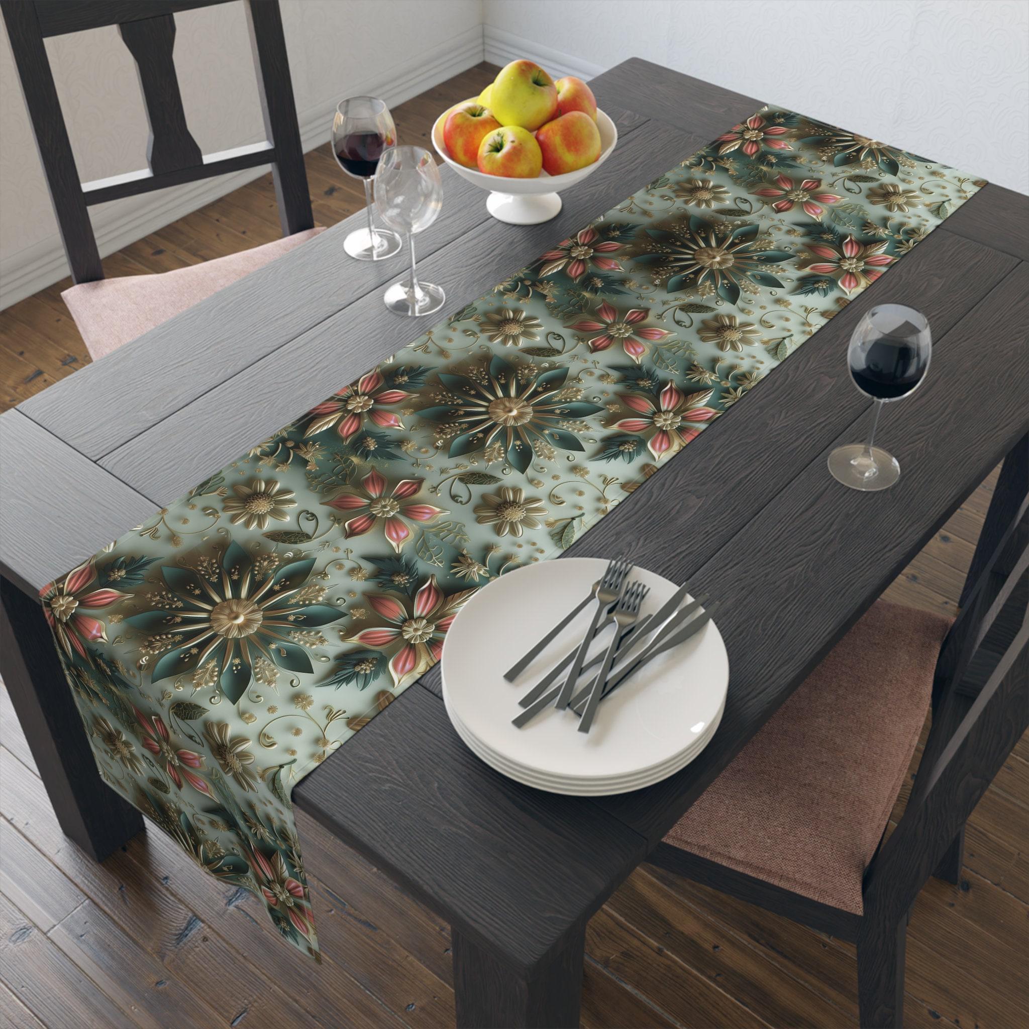 Elegant Christmas Table Runner: Snowflake & Poinsettia Holiday Decor