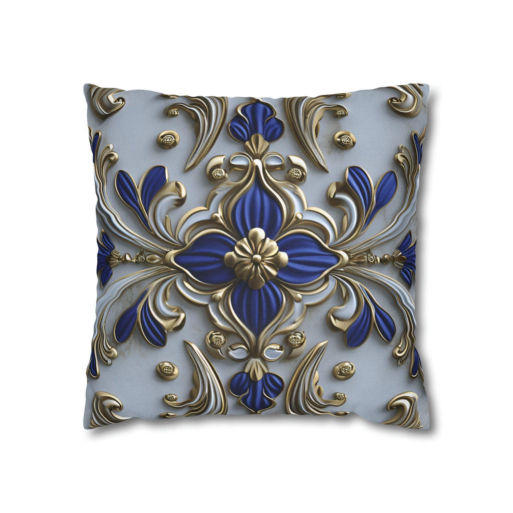 Baroque Floral Throw Pillow Cover: Cobalt Blue & Gold Accent