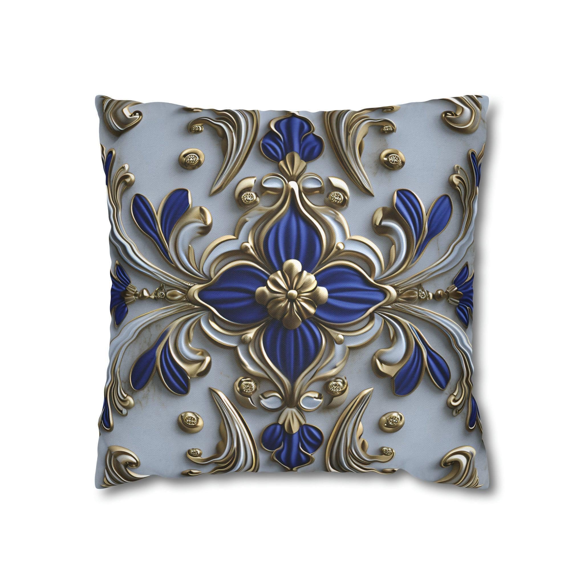 Baroque Floral Throw Pillow Cover: Cobalt Blue & Gold Accent