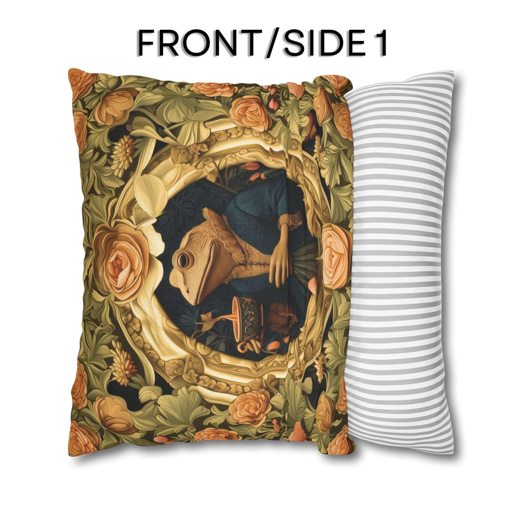 Ms. Martha Spills the Tea: William Morris Inspired Whimsical Frog Pillow Cover