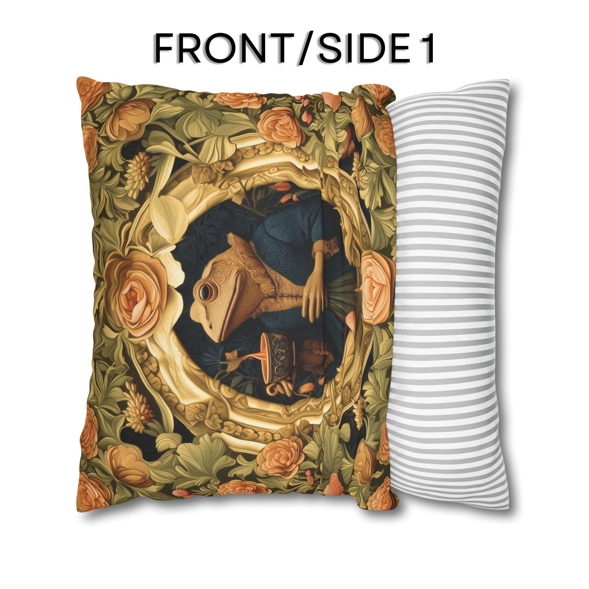 Ms. Martha Spills the Tea: William Morris Inspired Whimsical Frog Pillow Cover