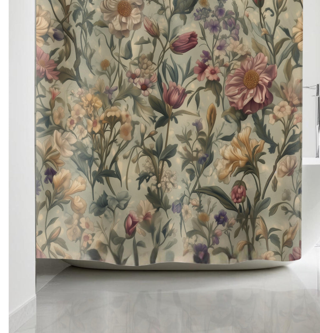 William Morris Botanical Shower Curtain: Vintage-Inspired Floral Tapestry in Soft Earthy Tones