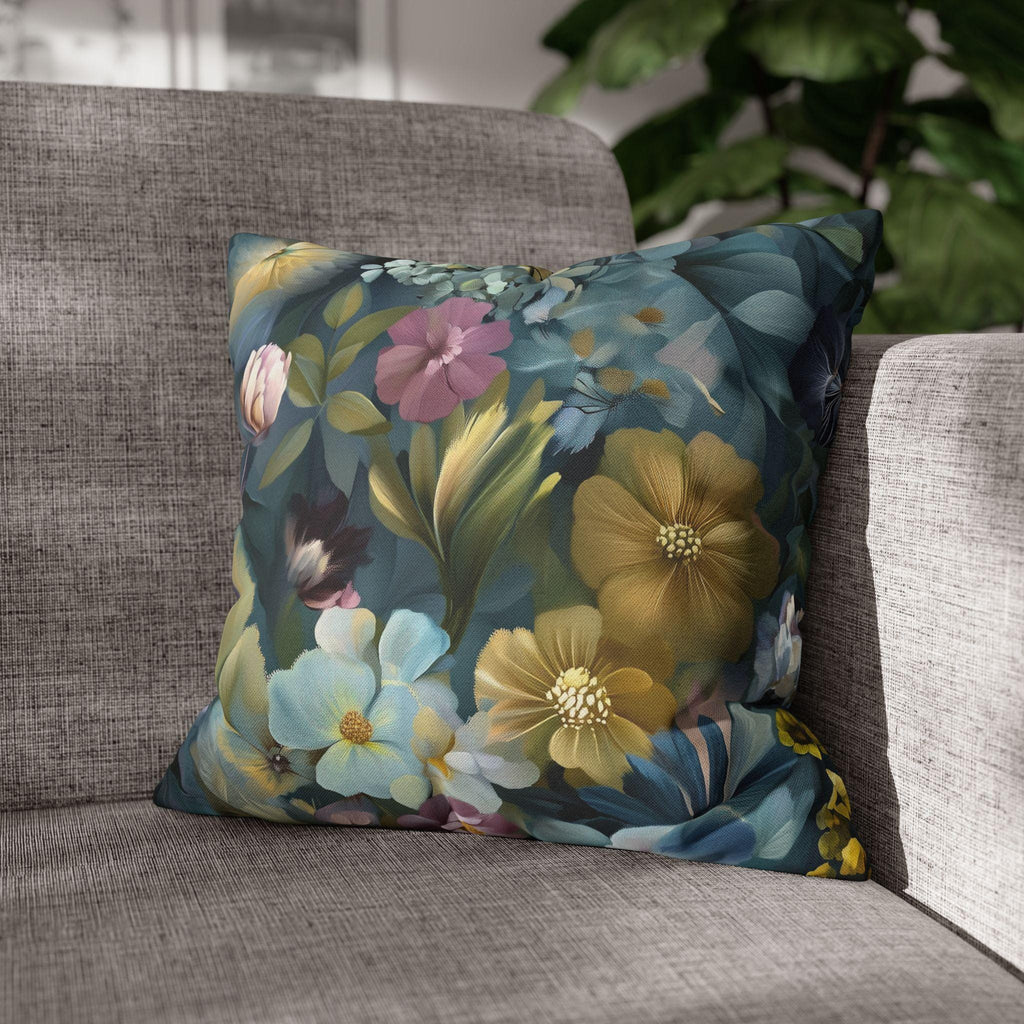Twilight Garden Floral Pillow Cover: Painterly Moody Botanicals in Dusky Blue