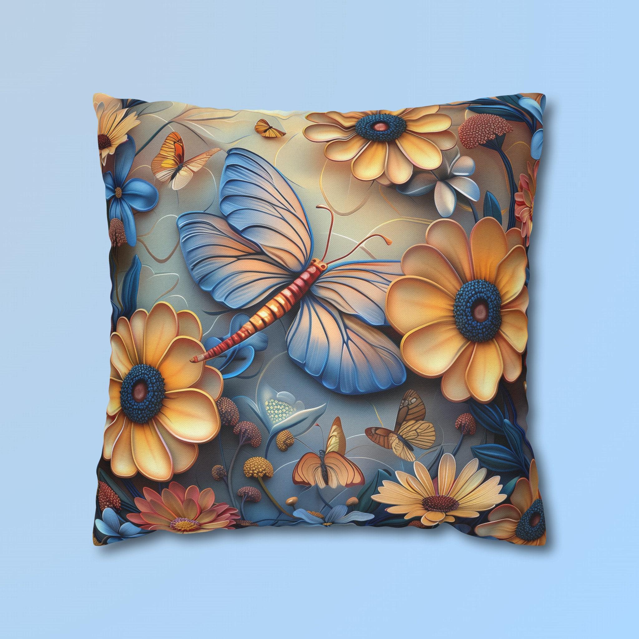 William Morris Inspired Butterfly Pillow Cover, Floral Nature Design