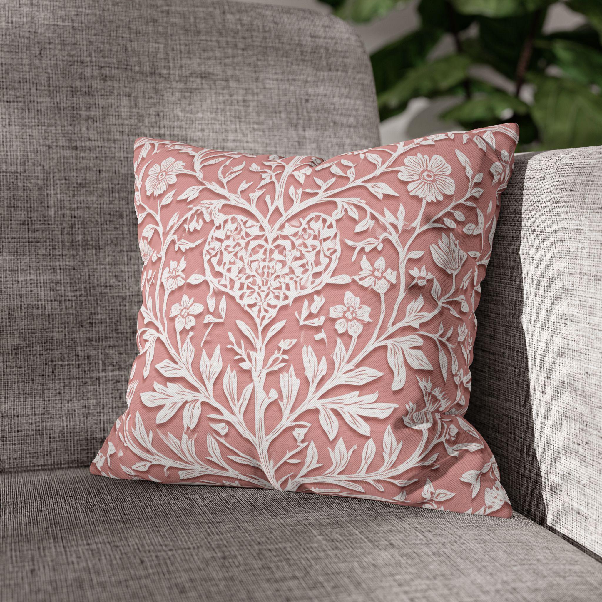 William Morris Inspired Heart & Blooms Pillow Cover: Faux Lace Botanical Design