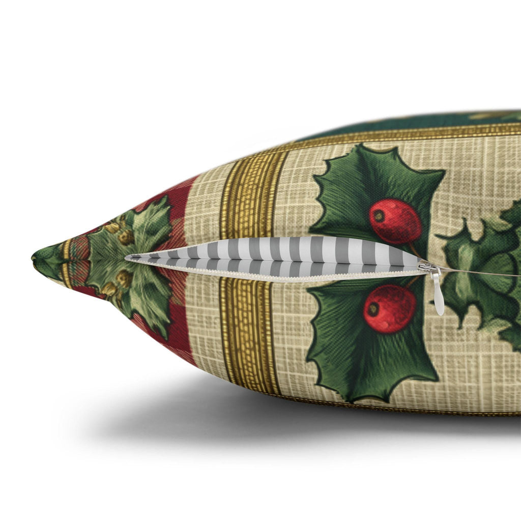 Gingham & Holly Christmas Pillow Cover:  Classic Vintage Holiday Style with Stripes