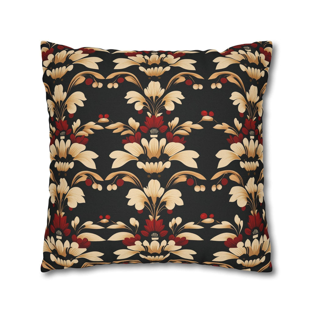 Vintage Style Floral Art Deco Throw Pillow Cover, Cream Red Gold