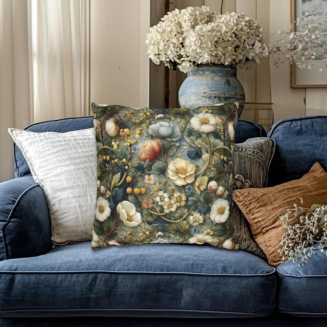 Vintage Style Meadow Garden Pillow Cover: Soft Sage Ivory & Lilac Botanical Floral
