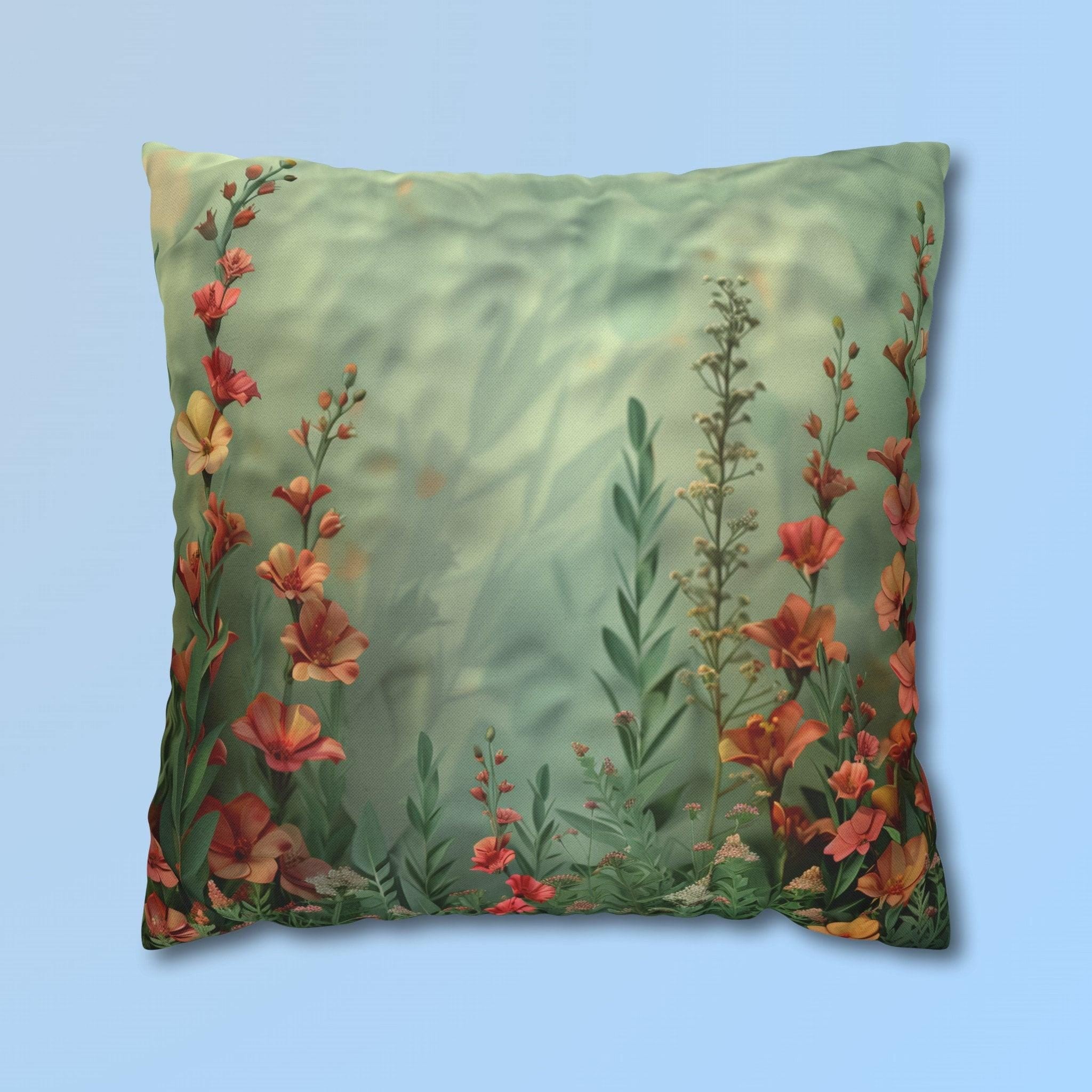 Wildflower Meadow Pillow Cover: Pink Peach Yellow Floral Design