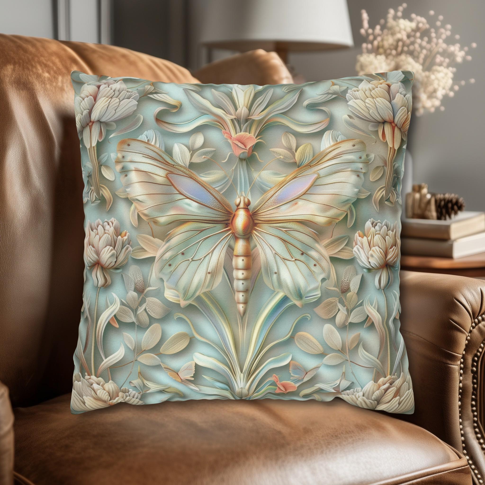 William Morris Butterfly Pillow Cover: Celadon Aqua Pastel Floral Design