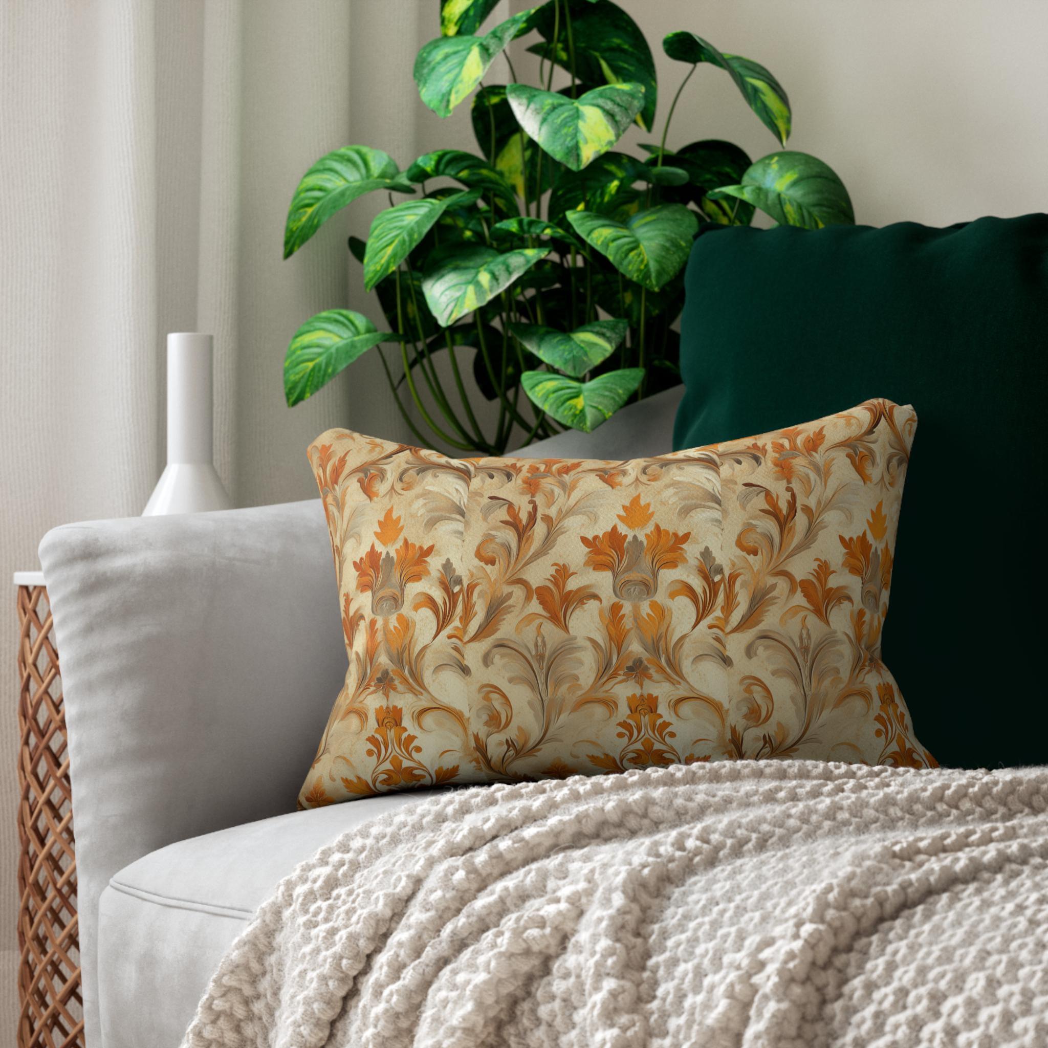 Autumn Damask Lumbar Pillow: Rustic Floral Fall Decor (20x14)