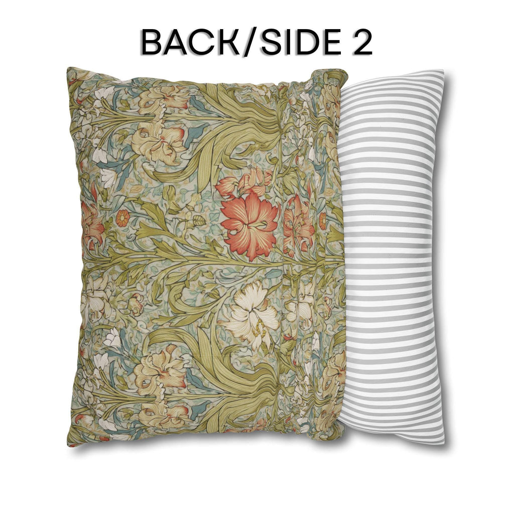 William Morris Style Pillow Cover: Soft Sage, Coral and Ivory Botanical Floral