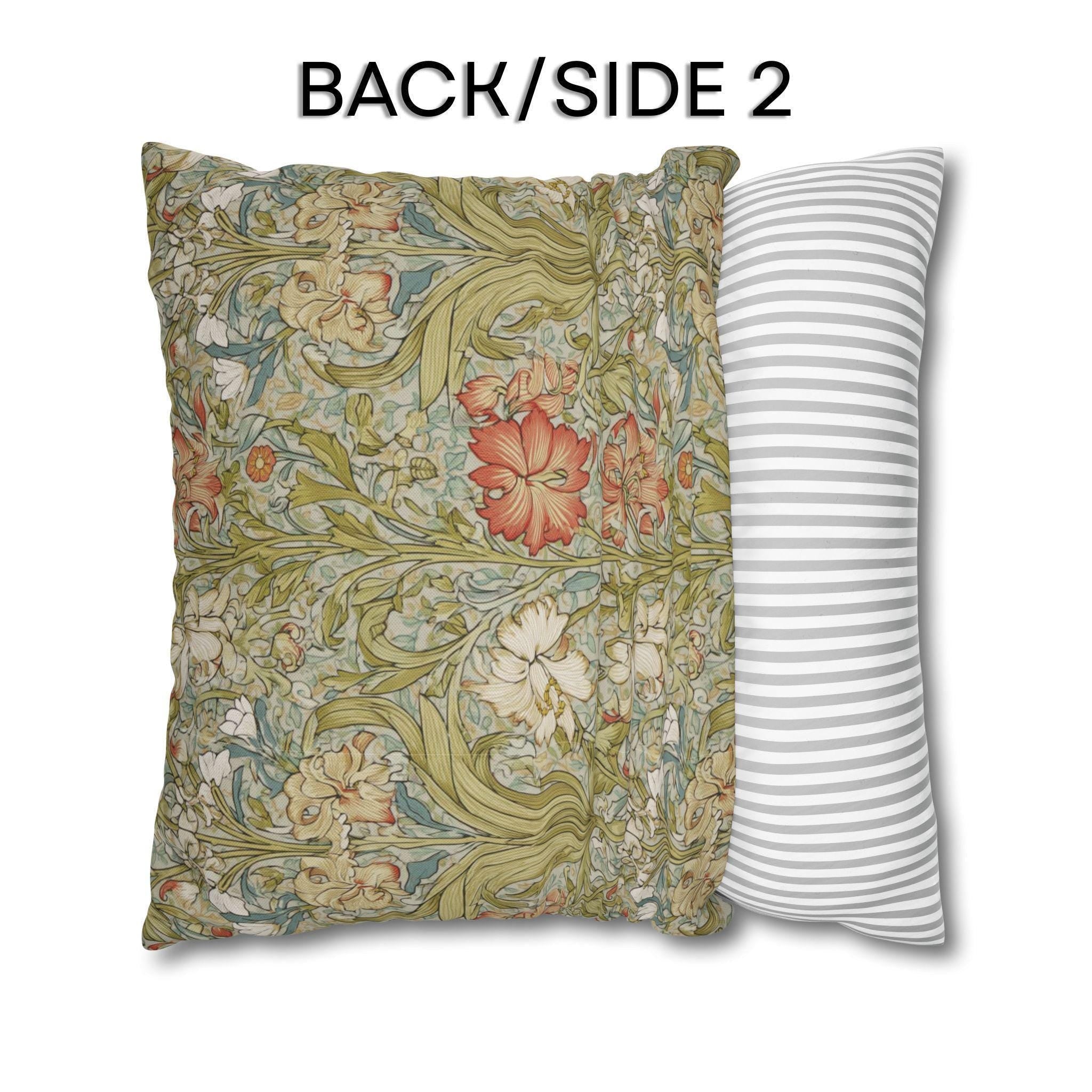 William Morris Style Pillow Cover: Soft Sage, Coral and Ivory Botanical Floral