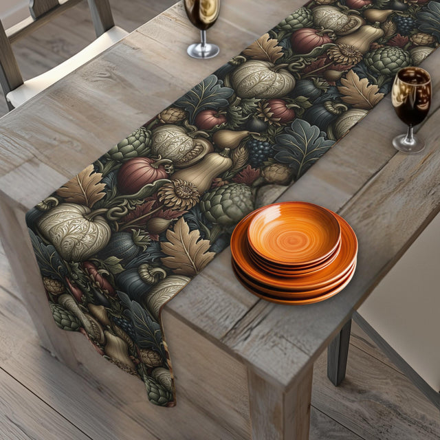 William Morris Autumn Table Runner: Vintage Style Botanical Fall Harvest Dining Decor
