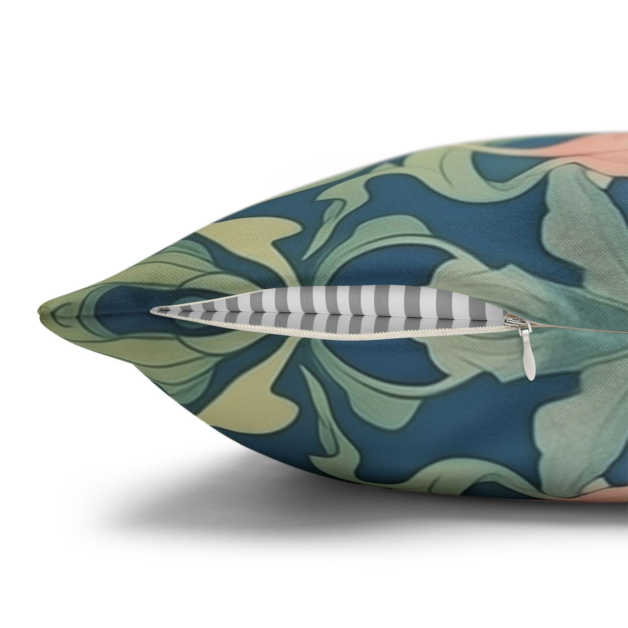 William Morris Pimpernel-Inspired Pillow Cover: Modern Blue & Coral Pink Botanical
