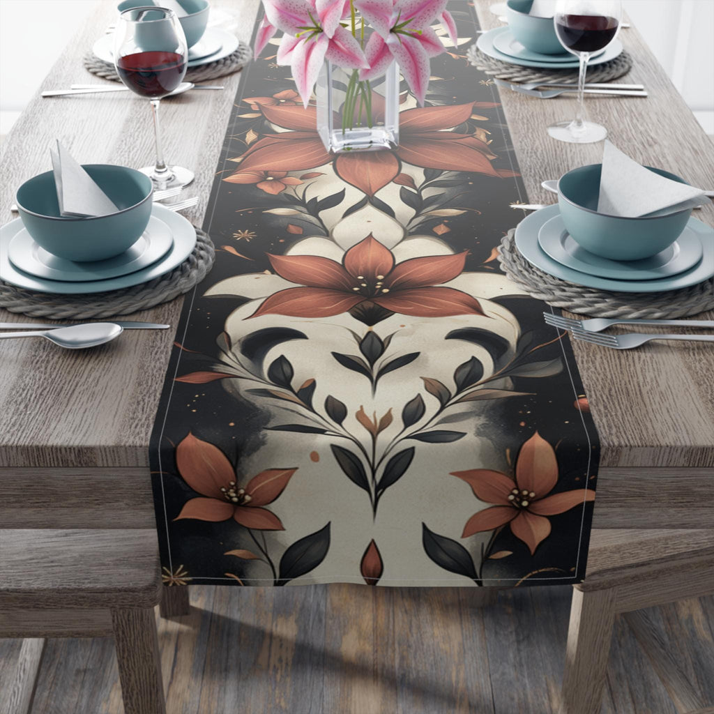 Fleur de Lis Poinsettia Table Runner: Festive Red & Navy Winter Decor
