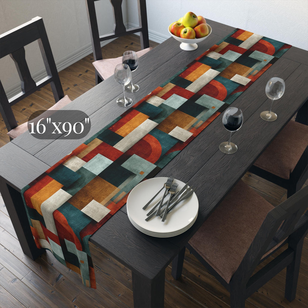 Bauhaus Table Runner: Mid Century Modern Geometric Block Design