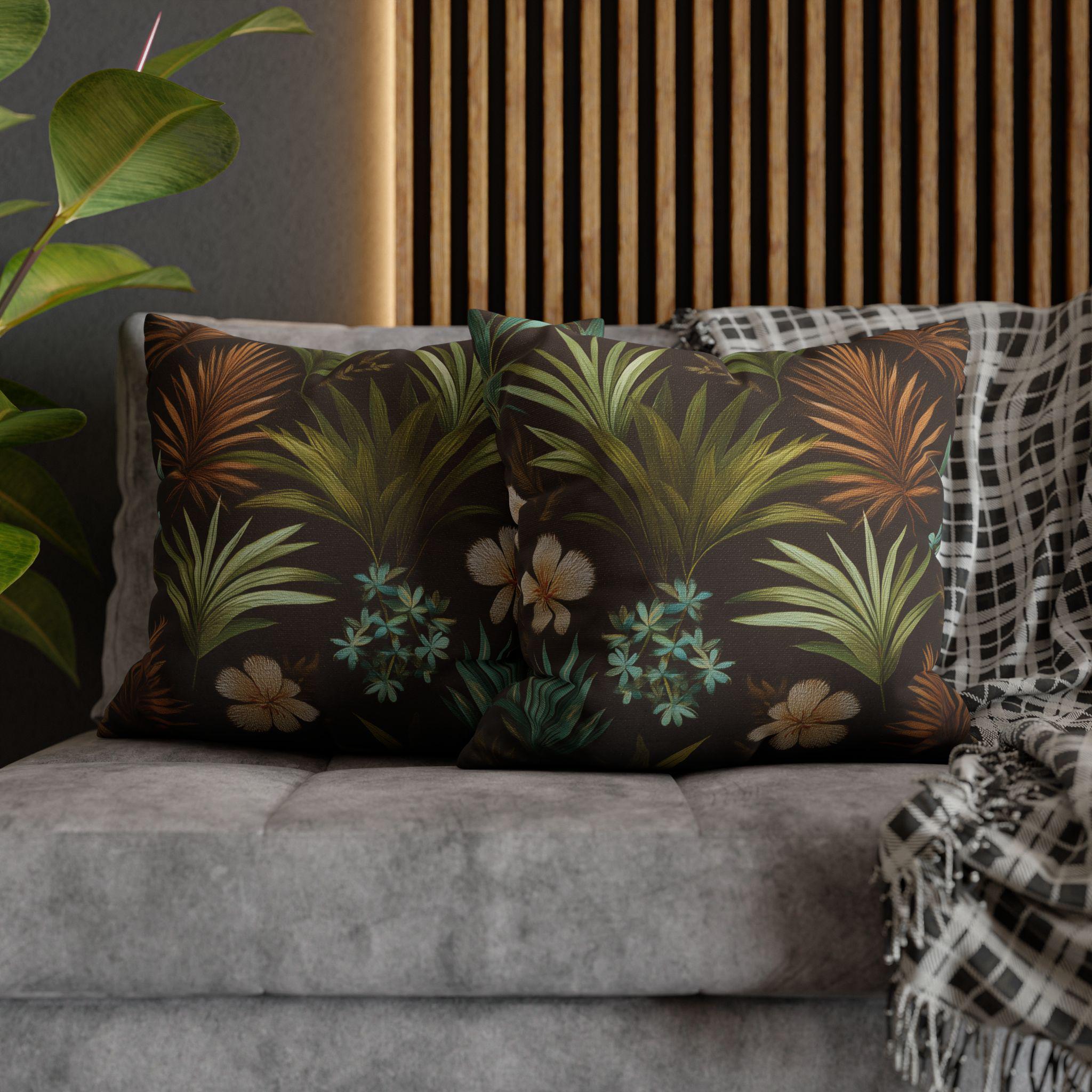 Earth Tone Tropical Leaf Pillow Cover: Jungle-Inspired Boho Cushion for Nature-Inspired Home Decor