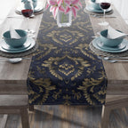 Royal Blue & Gold Damask Table Runner: Faux Brocade Holiday Accent