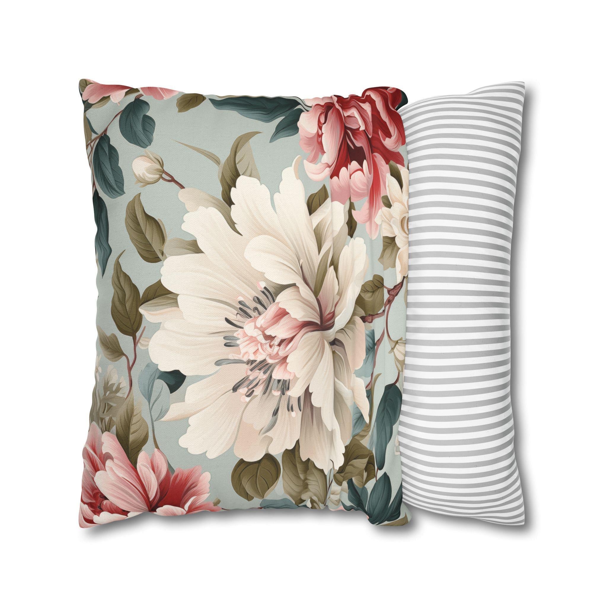 Chinoiserie Floral Pillow Cover: Cottagecore Garden Rose Peony Design