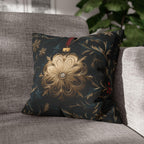 Elegant Navy & Gold Christmas Pillow Cover with Red Berries